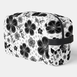 Zwart-wit bloemenprint toilettasje