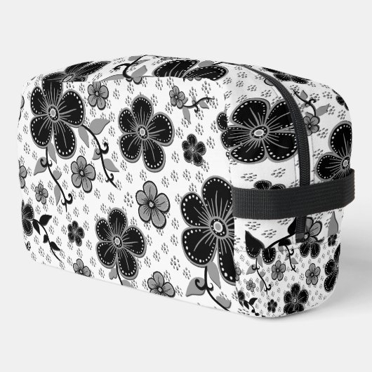 Zwart-wit bloemenprint toilettasje (Linkerhoek)