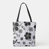Zwart-wit bloemenprint tote bag (Achterkant)