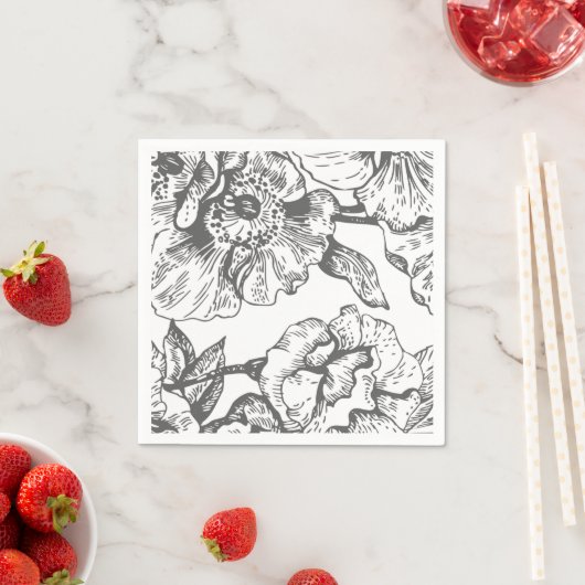 Zwart-wit  bloemenservetten servetten (Insitu)