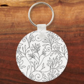 Zwart-wit bloemensleutelhanger sleutelhanger (Voorkant)