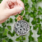 zwart-wit bloemensleutelhanger sleutelhanger (Hand)