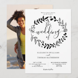 Zwart-wit bloemenslinger foto trouwkaart kaart