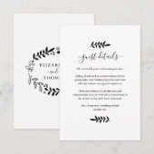 Zwart-wit bloemenslinger Huwelijksdetails Informatiekaartje (Voorkant / Achterkant)