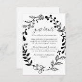 Zwart-wit bloemenslinger Huwelijksdetails Informatiekaartje (Voorkant / Achterkant)