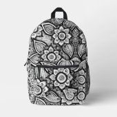 Zwart-wit Bloementuin Boho Chic Kleurrijk Bedrukte Rugzak (Voorkant)