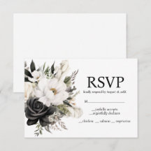 Zwart-wit bloemenuitnodiging RSVP-kaart