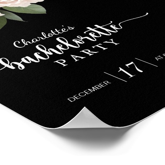 Zwart-wit bloemenvrijgezellenfeest poster (Hoek)