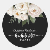 Zwart-wit bloemenvrijgezellenfeest ronde sticker (Voorkant)