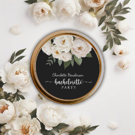 Zwart-wit bloemenvrijgezellenfeest ronde sticker