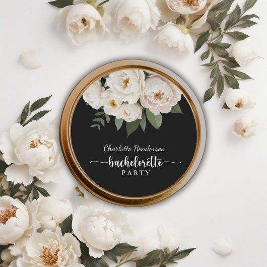 Zwart-wit bloemenvrijgezellenfeest ronde sticker