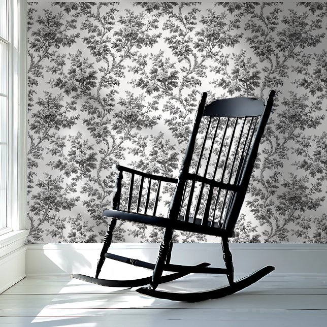 Zwart-wit Bloemenwijnstok Peel-and-Stick Behang (Creator heeft geüpload)