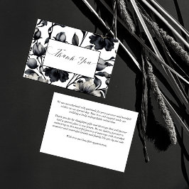 Zwart-wit  bloemetjes sierlijke bruiloft bedankkaart