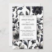 Zwart-wit bloemetjes sierlijke bruiloft kaart (Voorkant)