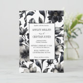 Zwart-wit bloemetjes sierlijke bruiloft kaart (Staand voorkant)