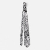 Zwart-wit bloemfractaal patchwork patroon stropdas (Achterkant)