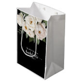 Zwart-Wit Bloemig Bruidsfeest Medium Cadeauzakje (Voorkant Gekanteld)