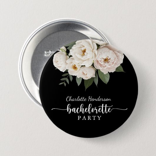 Zwart-Wit Bloemig Bruidsfeest Ronde Button 7,6 Cm (Voorkant /achterkant)