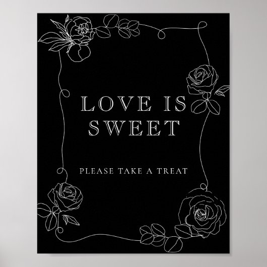 Zwart & Wit Bloemig Bruidsfeestje Love is Sweet Poster (Voorkant)