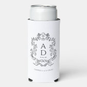 Zwart-wit bloemig bruiloftsmonogram  seltzer blikjeskoeler (Seltzer Voorkant)
