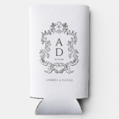Zwart-wit bloemig bruiloftsmonogram  seltzer blikjeskoeler (Achterkant)