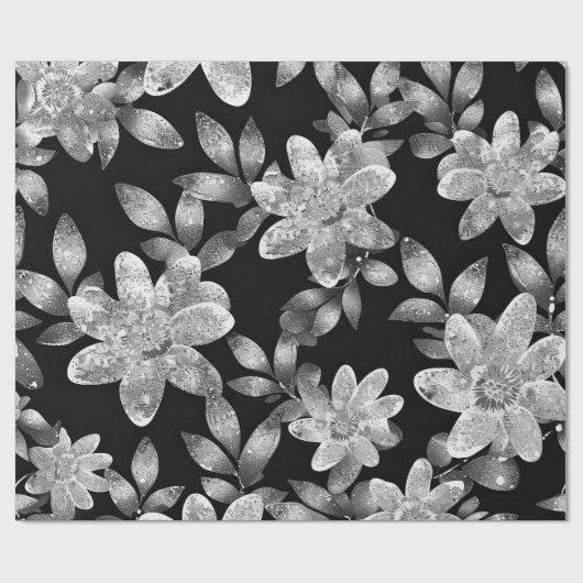 Zwart-wit bloemig cadeaupapier (Vlak)