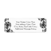 Zwart-wit bloemig damast retouradres etiket (Voorkant)