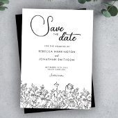 Zwart Wit Bloemig Elegant Trouwen Bewaar de Datum Save The Date