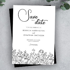 Zwart Wit Bloemig Elegant Trouwen Bewaar de Datum Save The Date