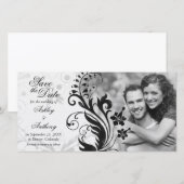 Zwart-wit bloemig foto-huwelijk 'Save the Date' Save The Date (Voorkant / Achterkant)