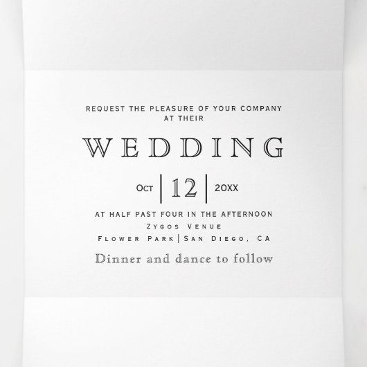 Zwart-wit bloemig lijst met initialen bruiloft drieluik uitnodiging (Binnenkant midden)