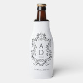 Zwart-wit bloemig trouwmonogram flesjeskoeler (Fles Voorkant)
