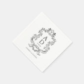 Zwart-wit bloemig trouwmonogram servet (Hoek)