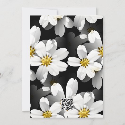 Zwart-Wit Bloemig Verjaardagsfeest Kaart (Achterkant)