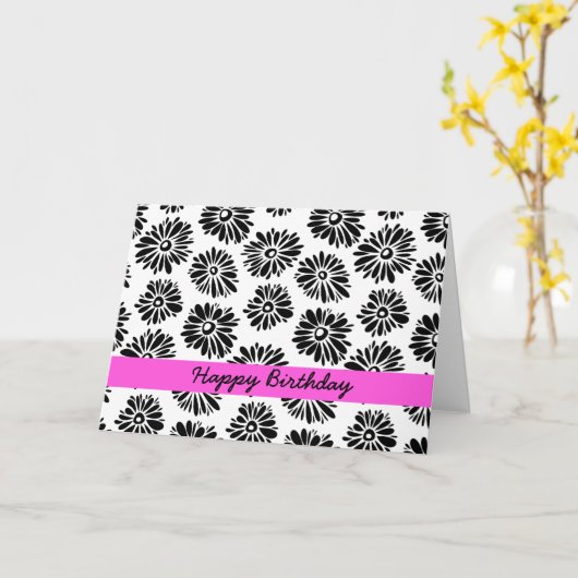 Zwart-wit bloemige verjaardagskaart kaart (Gele Bloem)