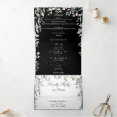 Zwart-Wit Bloemige Wilde Bloemen Foto Bruiloft Drieluik Uitnodiging (Binnen)
