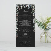 Zwart-Wit Bloemige Wilde Bloemen Trouwdiner Menu (Staand voorkant)