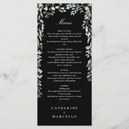 Zwart-Wit Bloemige Wilde Bloemen Trouwdiner Menu