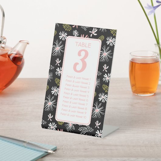 Zwart & wit bloemige zittabel # reclamebord met voetstuk (Insitu)