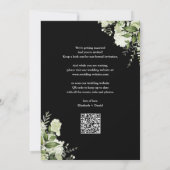 Zwart-wit bloemlichten QR code bruiloft Save The Date (Achterkant)