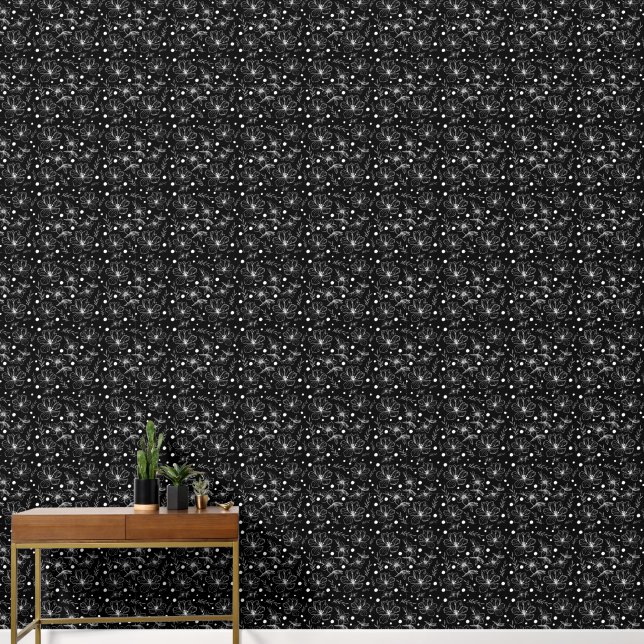 Zwart & Wit Bloemmotief Behang (Hal)