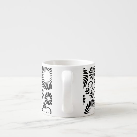 Zwart-wit bloemmotief espressokopje espresso kop (Achterkant)