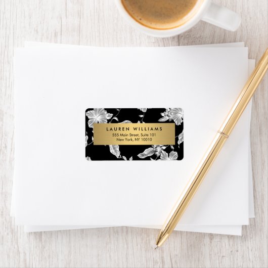  zwart-wit bloemmotief etiket (Insitu)