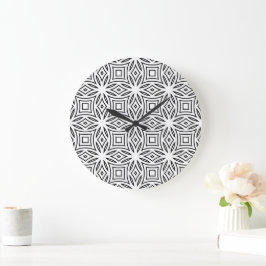Zwart-wit bloemmotief geometrisch patroon grote klok