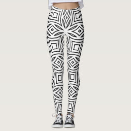 Zwart-wit bloemmotief geometrisch patroon leggings