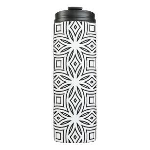 Zwart-wit bloemmotief geometrisch patroon thermosbeker