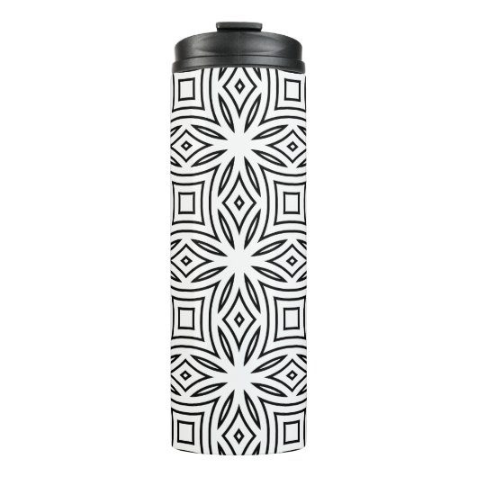 Zwart-wit bloemmotief geometrisch patroon thermosbeker (Voorkant)
