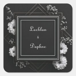 Zwart Wit Bloemmotief Goud Geometrisch Monochroom Vierkante Sticker