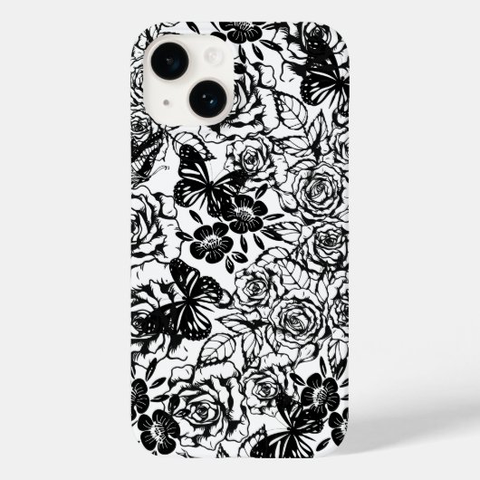 Zwart-wit bloemmotief iPhone case (Achterkant)