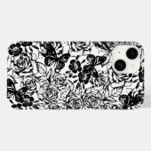 Zwart-wit bloemmotief iPhone case (Achterkant (horizontaal))